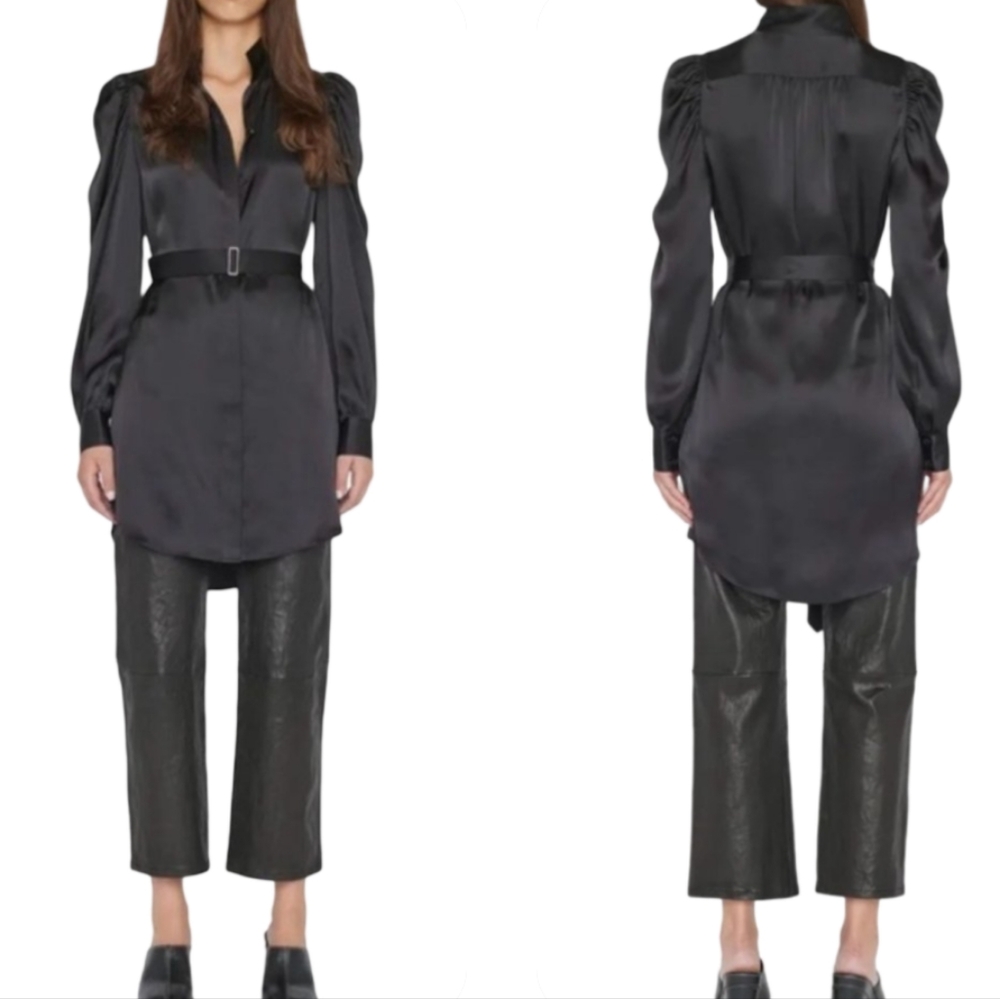 FRAME Gillian Silk Mini Shirt Dress Black Size Small NWT - Picture 5 of 12